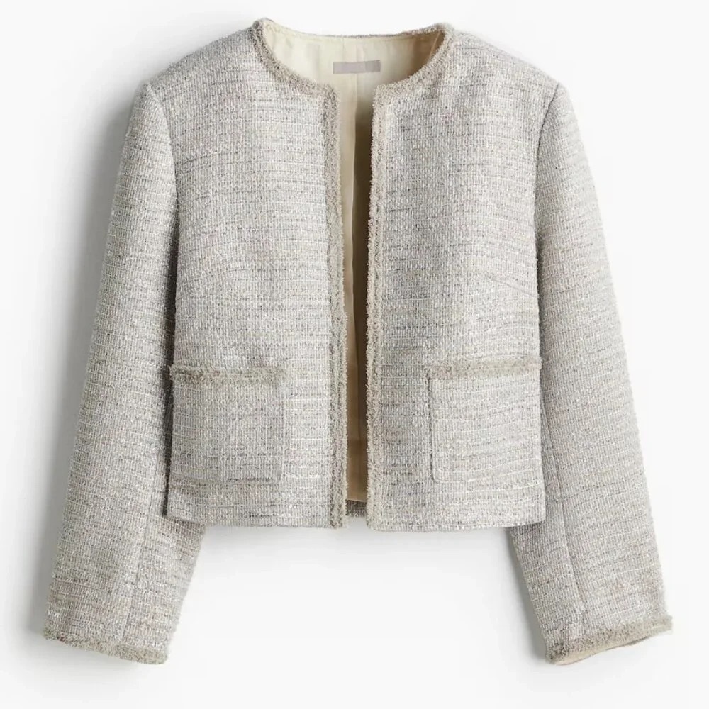 NWT H&M Cream Tweed Open-Front Blazer, Extra Large